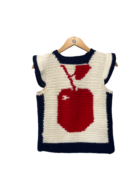 1970s White Navy Big Apple Chunky Knit Sweater Vest