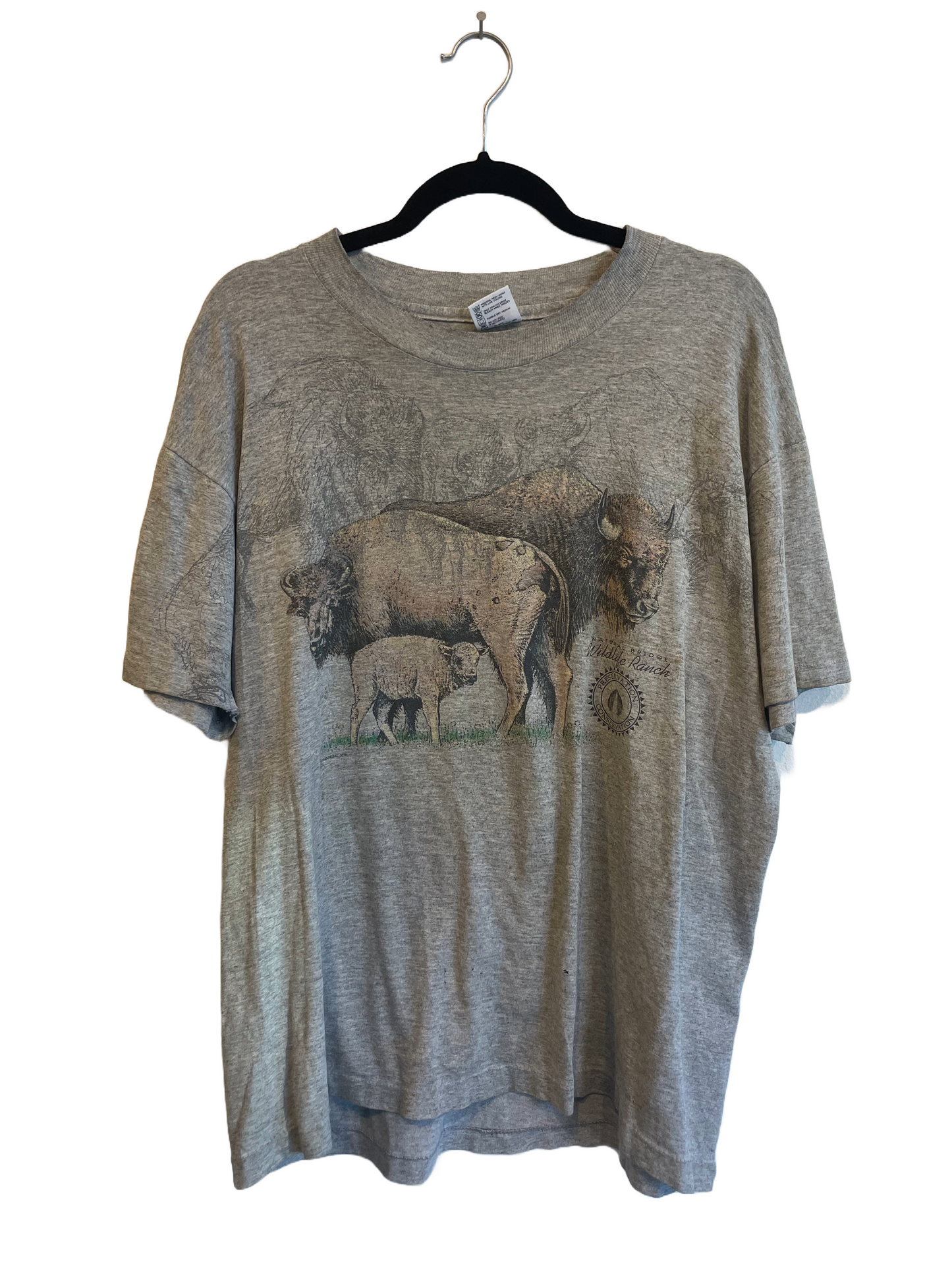 1990s Heather Grey Buffalo Wraparound Print Tee