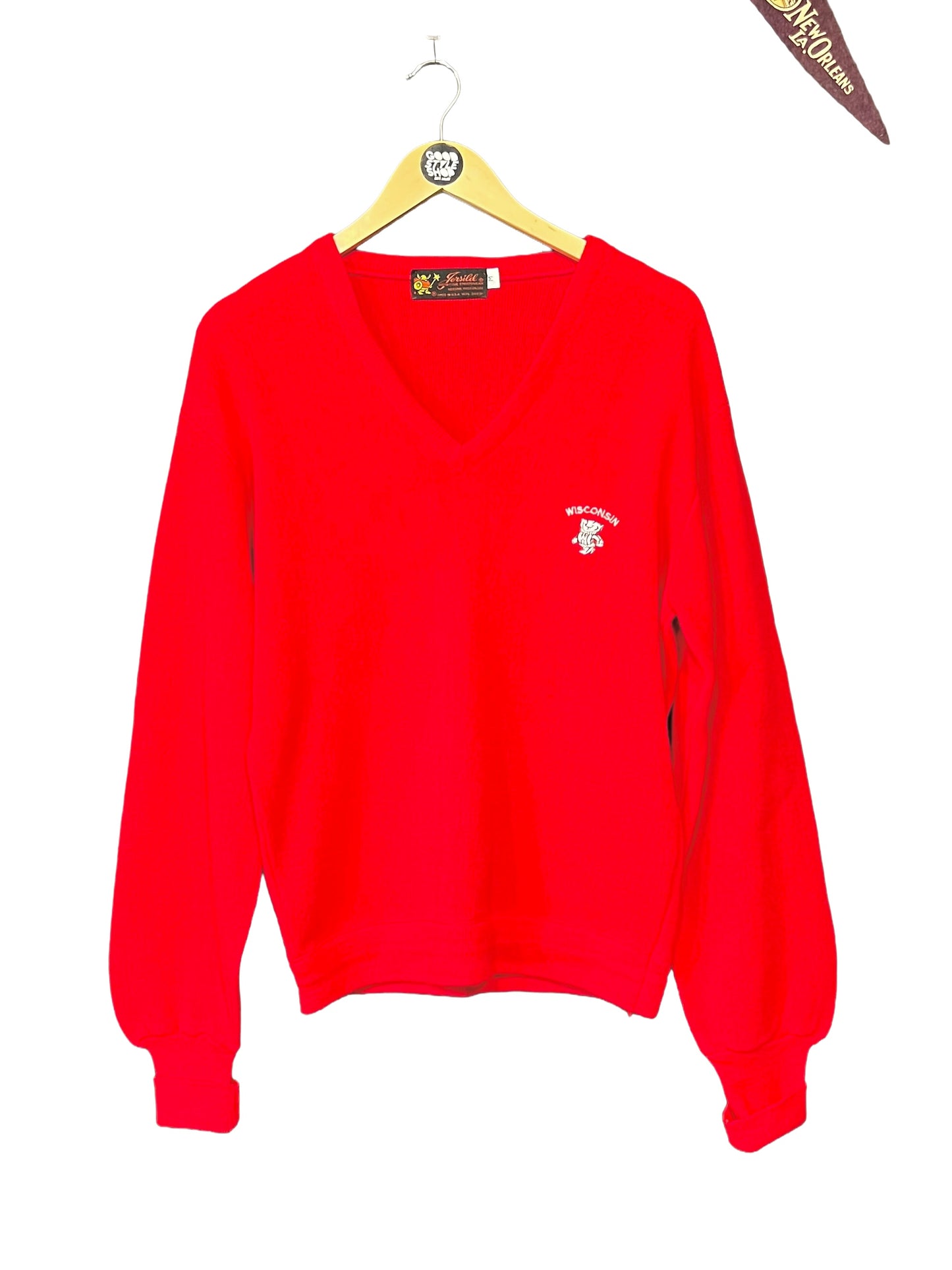 1970s Red Jersild V-Neck Wisconsin Emblem Sweater