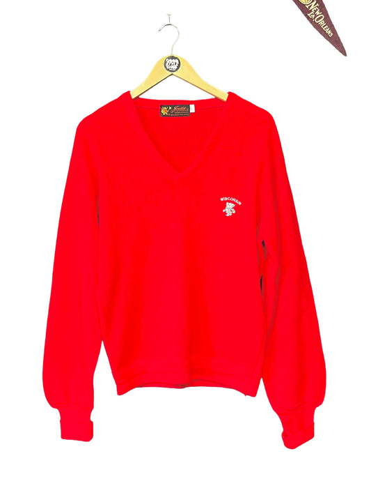 1970s Red Jersild V-Neck Wisconsin Emblem Sweater