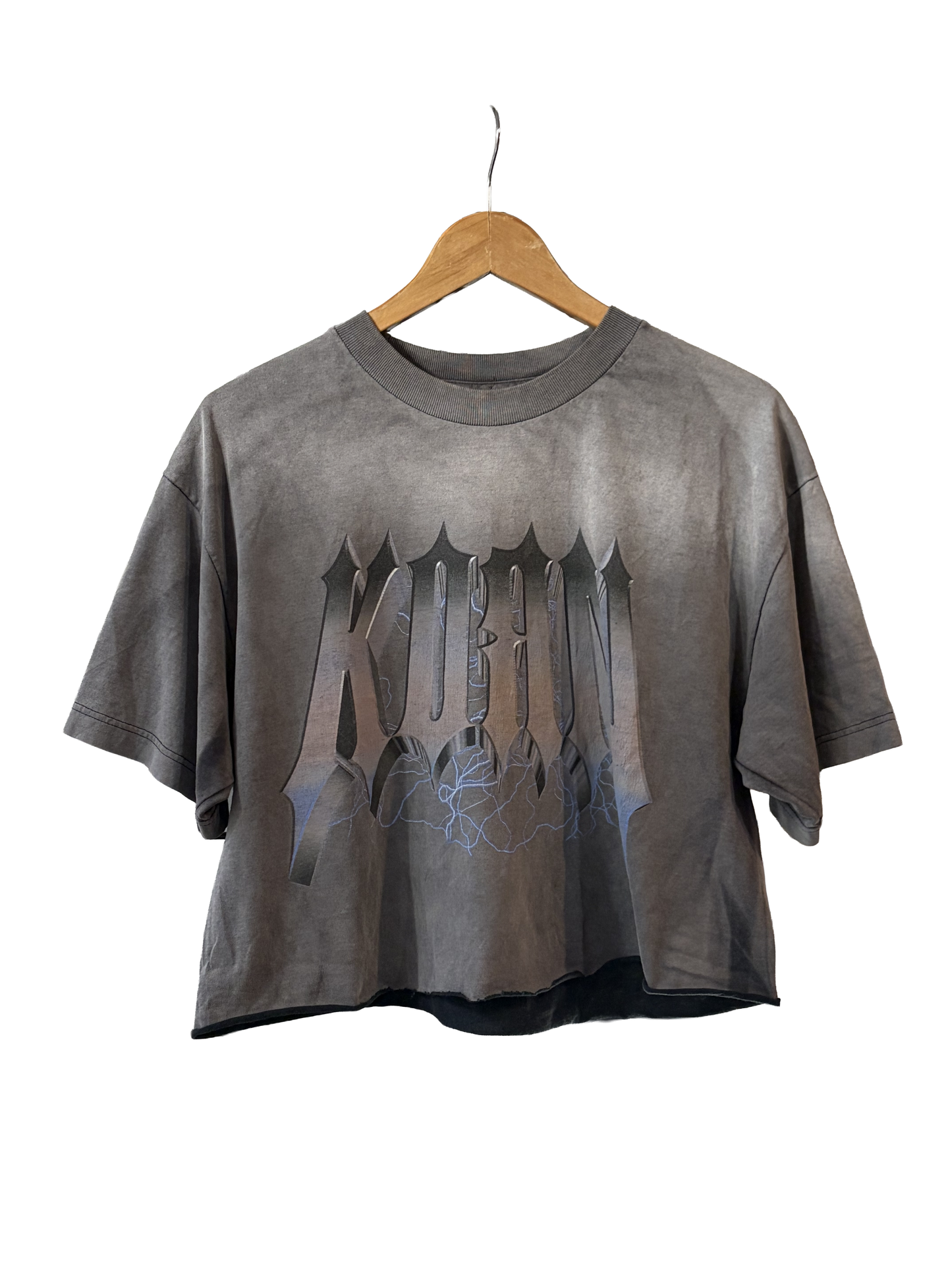 1990s Black Faded KOЯN Crop Tee