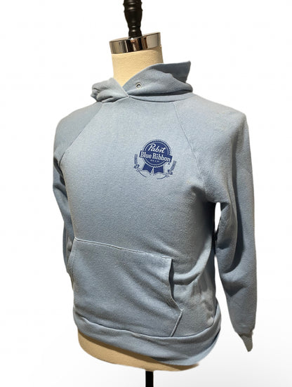 1980s Light Blue Pabst Blue Ribbon Pouch Hoodie