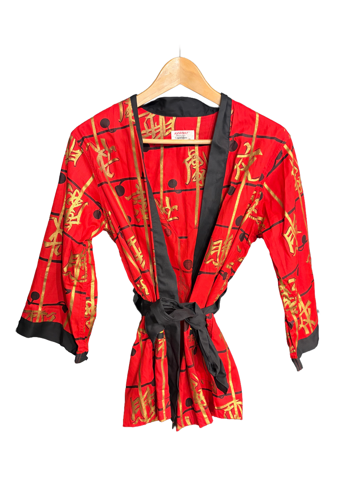 1960s Red Black Gold Screen Print Far East Inspired Cotton PJ Robe