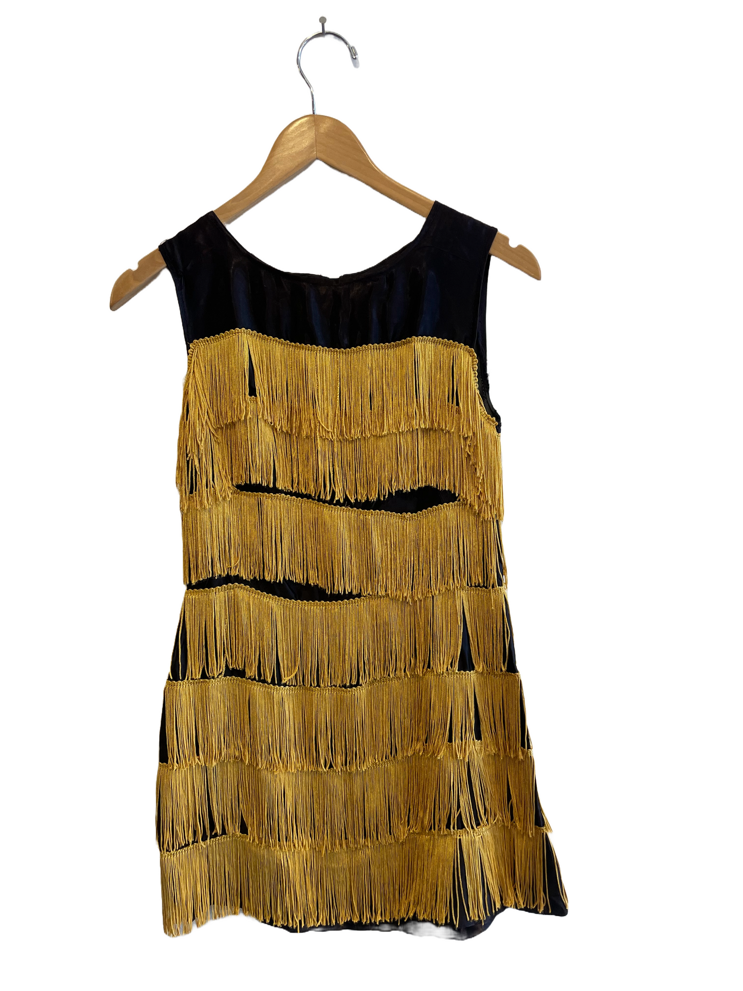 1960s Black Gold Flapper Costume Party Dress