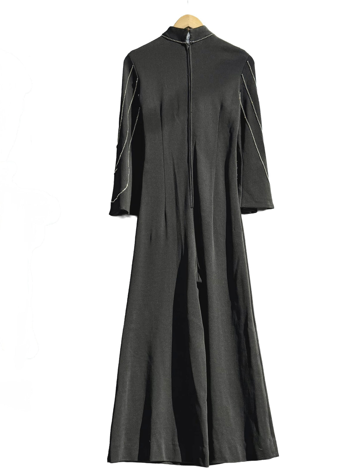 1970s Black Poly Knit Rhinestone Embellished Jumpsuit