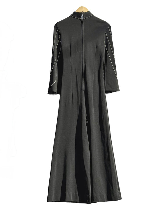 1970s Black Poly Knit Rhinestone Embellished Jumpsuit