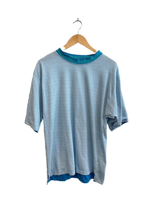 1990s Blue and White Striped Surf Tee