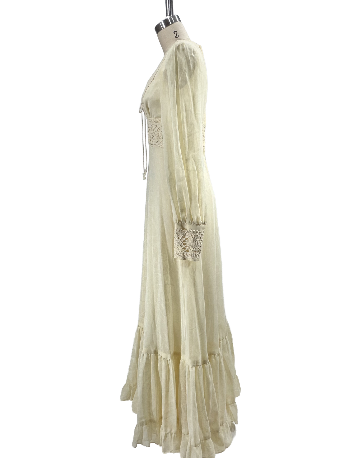 1970s Cream Gunne-Replica Edwardian-Inspired Bohemian Bridal Gown