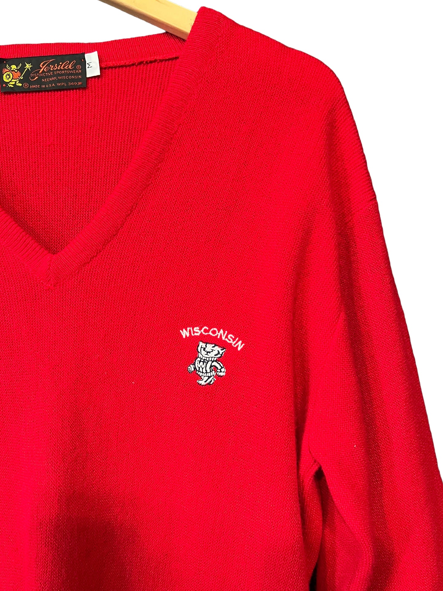 1970s Red Jersild V-Neck Wisconsin Emblem Sweater
