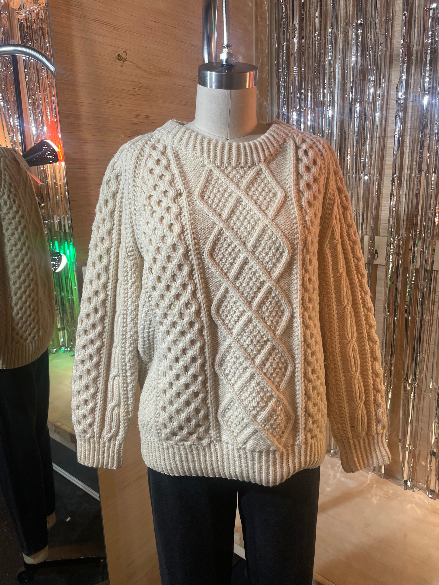 1970s Cream Aran Knit Irish Import All Wool Fisherman Sweater