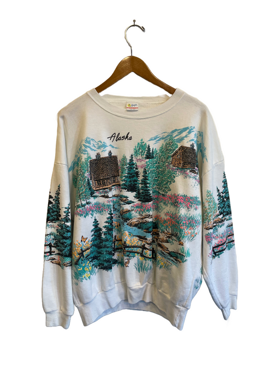 1990s White Alaska Nature Wraparound Crewneck
