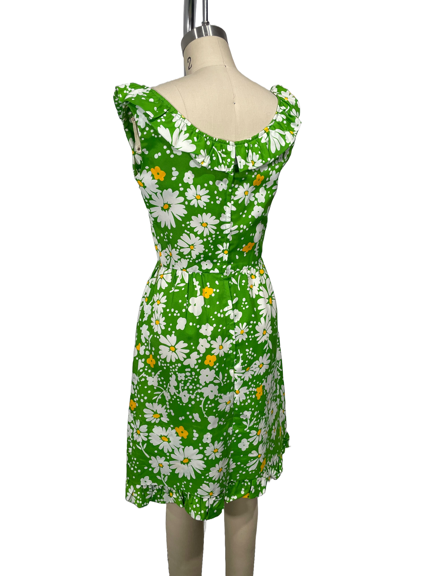 1970s Green Pop Art Ruffle Dress