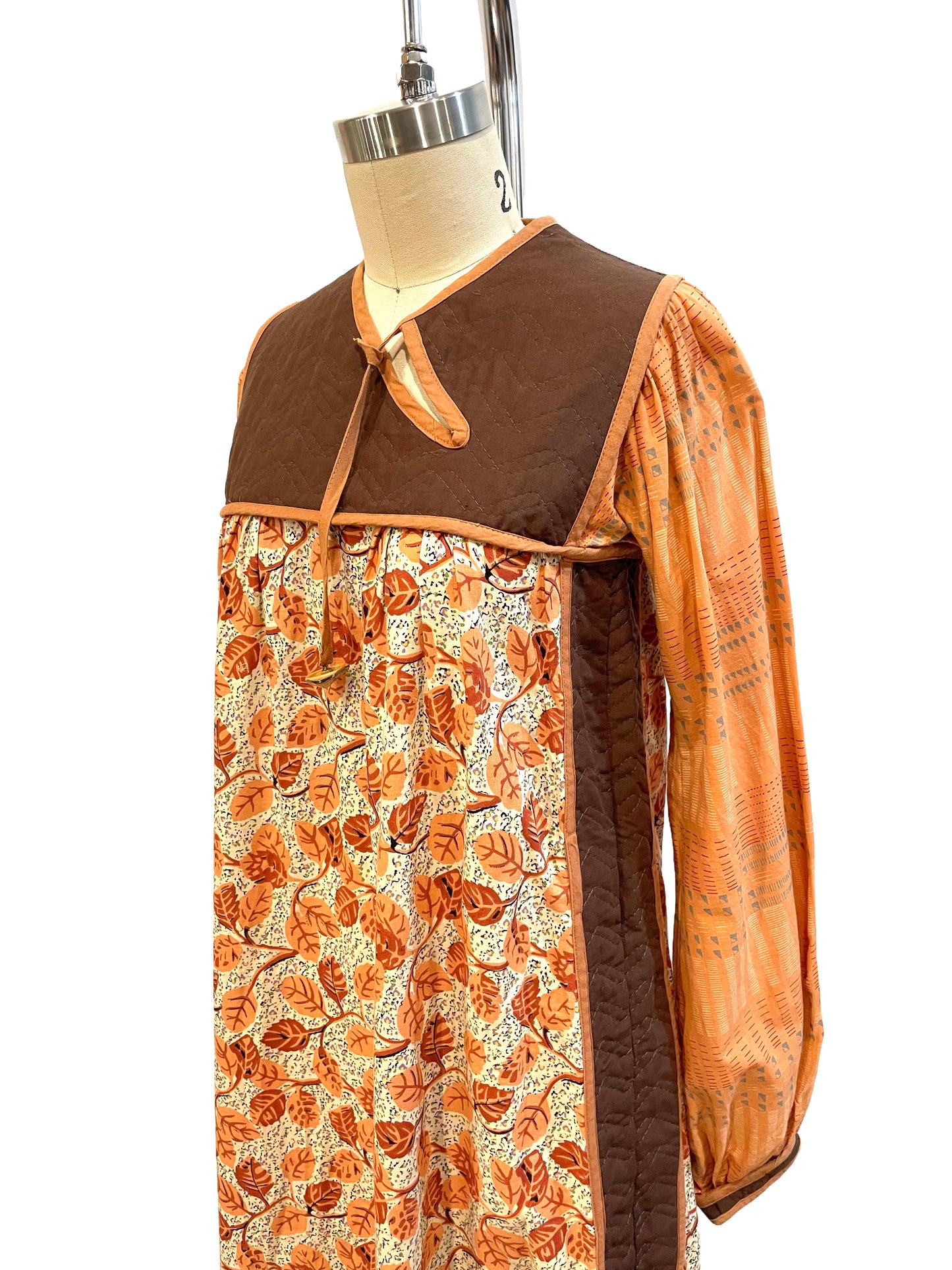 1970s Peach Cotton Designer Boho Dress