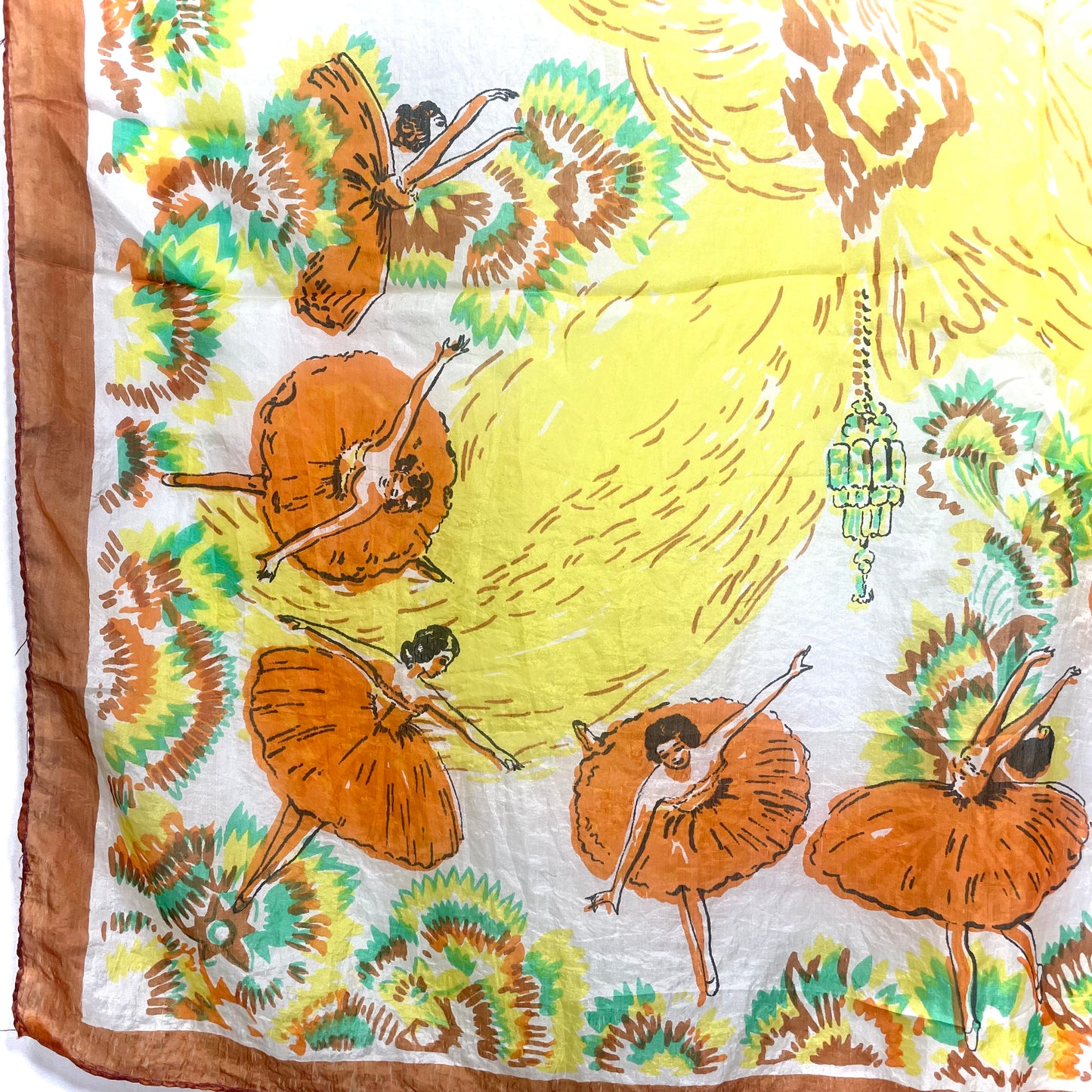 1940s French Ballet Orange Yellow Lightweight Silk Scarf