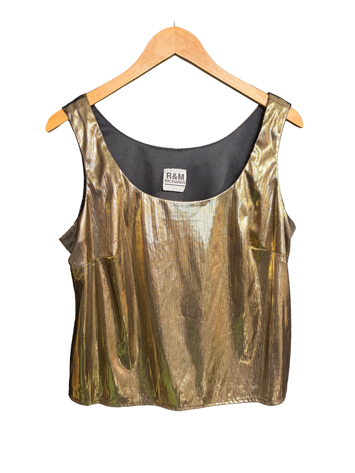 1990s Gold Metallic Boxy Scoop Neck Lamé Tank Top