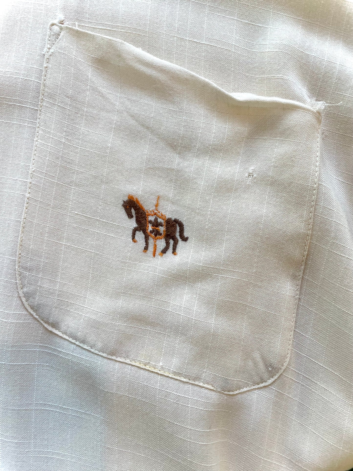 1950s Cream Rayon Loop Collar Equine Emblem Shirt
