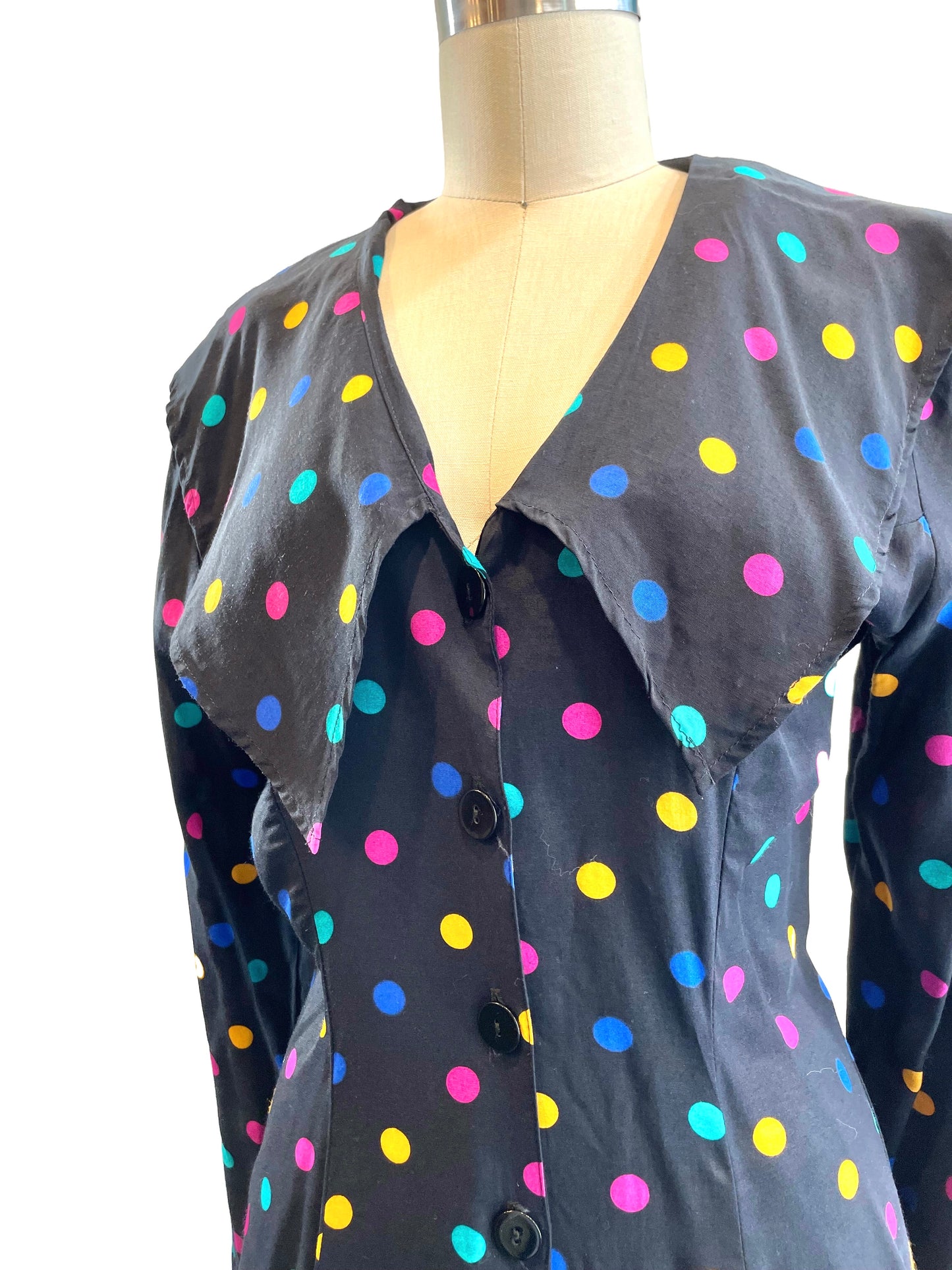 1990s Rampage Polkadot Fit and Flare Rayon Dress