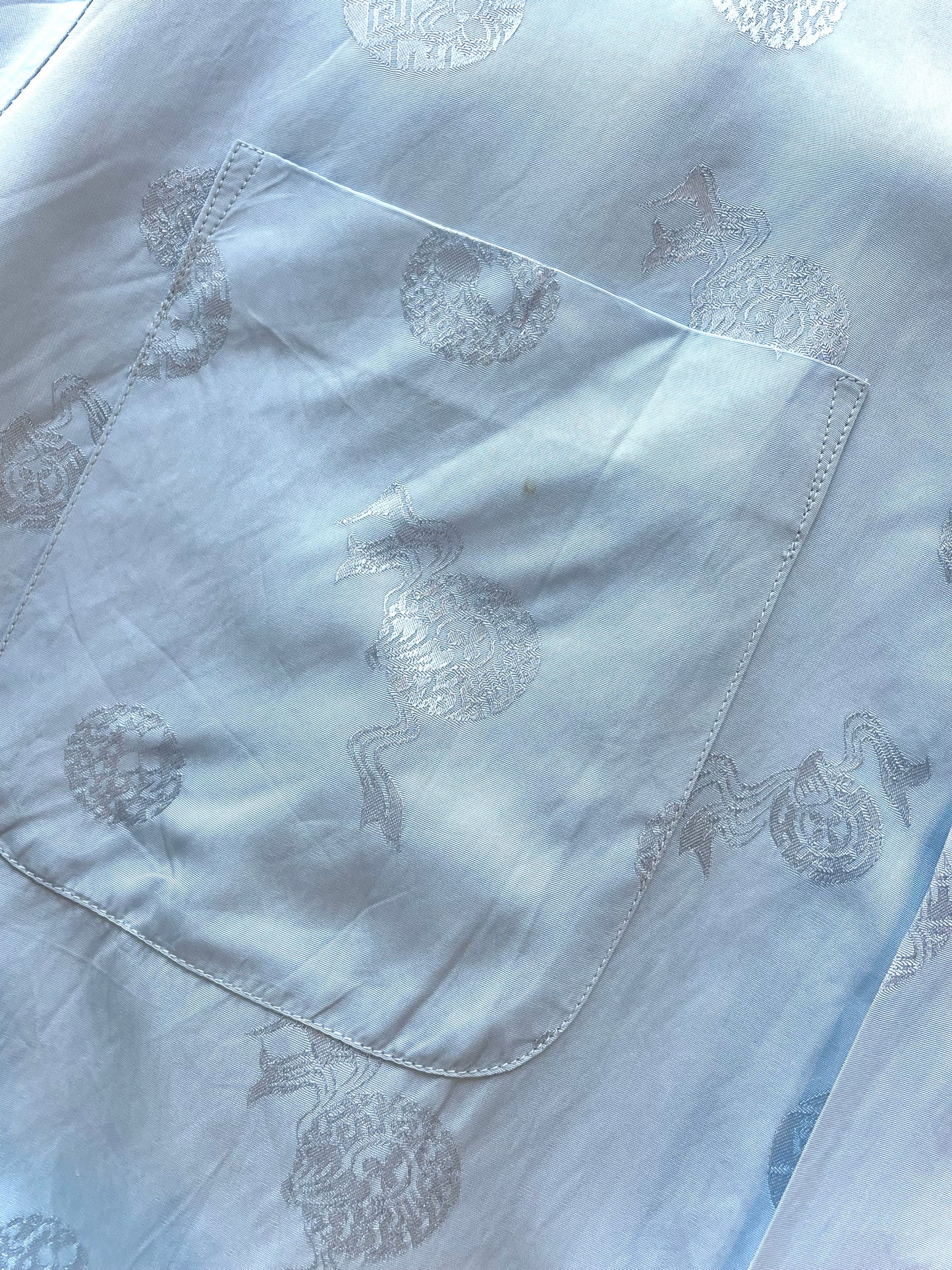 1960s Light Blue Flocked Rayon Chinese Import Loop Collar PJ Shirt