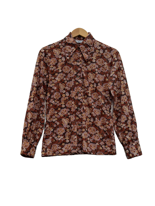 1970s Brown Floral Nylon Shirt