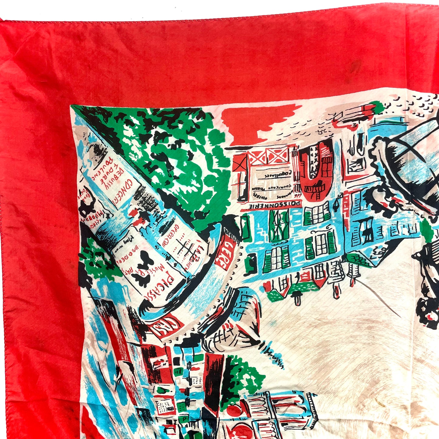1950s Parisian Painterly Scene Silk Souvenir Scarf