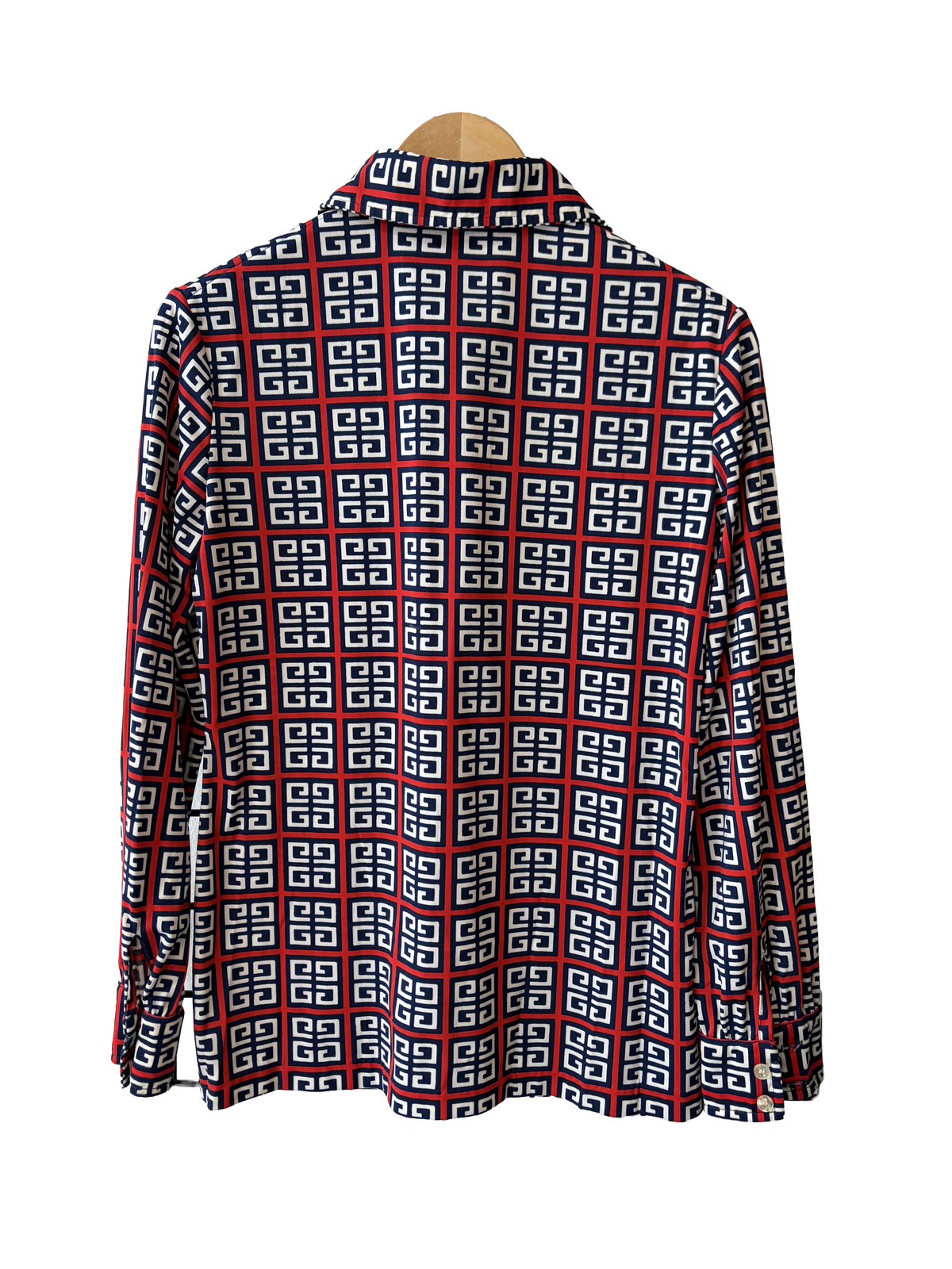 1970s Tricolor Givenchy Sport Fitted Poly Blouse