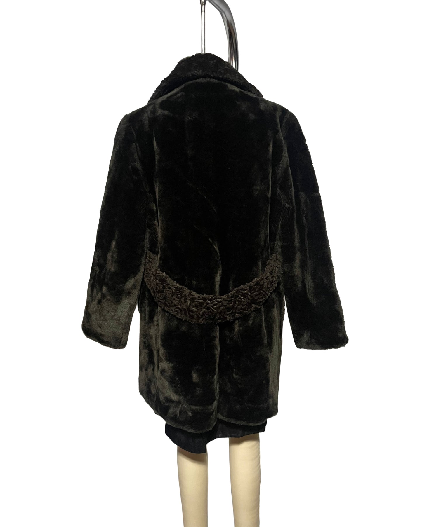 1970s Chocolate Fleece Double-Breasted Satin-Lined Coat