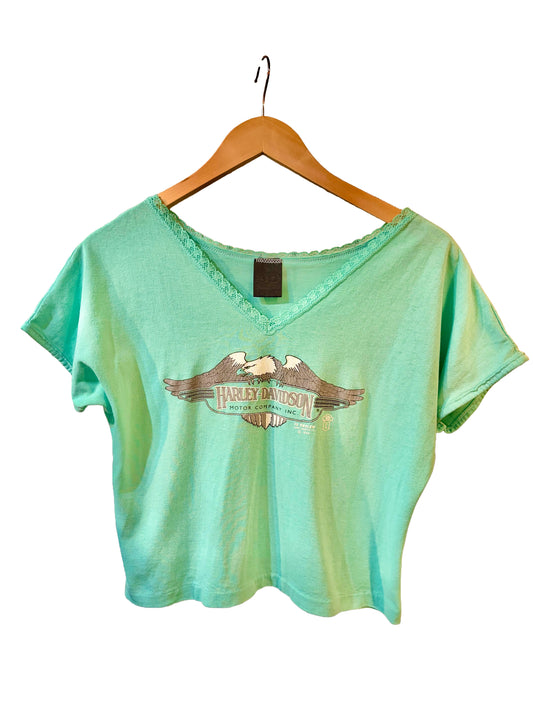 1989 3D Emblem Seafoam Cropped Harley-Davidson Tee