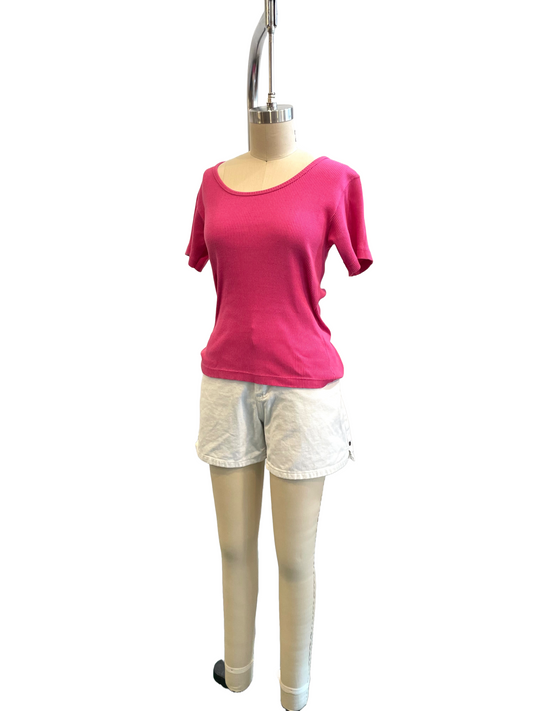 1980s Magenta Pink Ribbed Tee