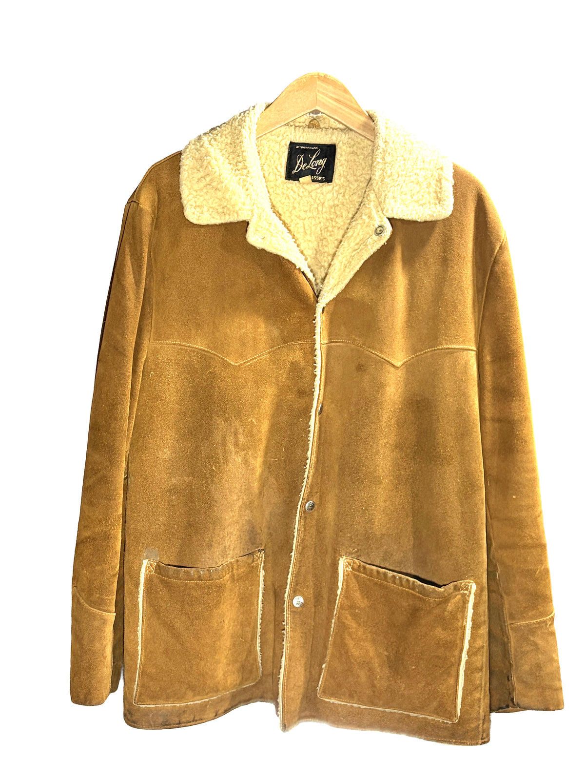 1960s Carmel Suede Sherpa-Lined Well-Worn Snap Jacket
