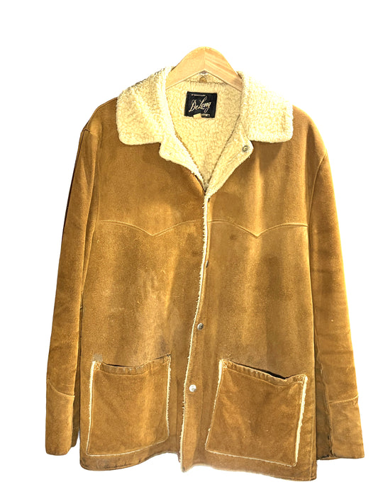 1960s Carmel Suede Sherpa-Lined Well-Worn Snap Jacket
