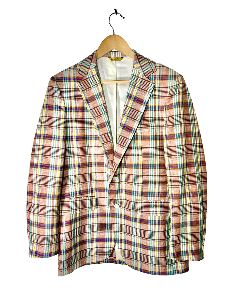 1970s Brown Colorful Check Cotton Summer Sport Jacket