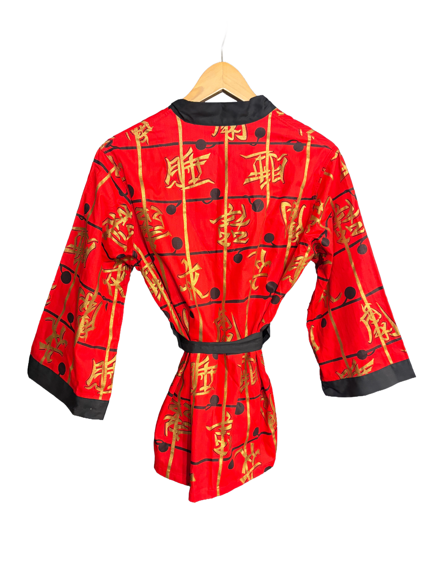 1960s Red Black Gold Screen Print Far East Inspired Cotton PJ Robe