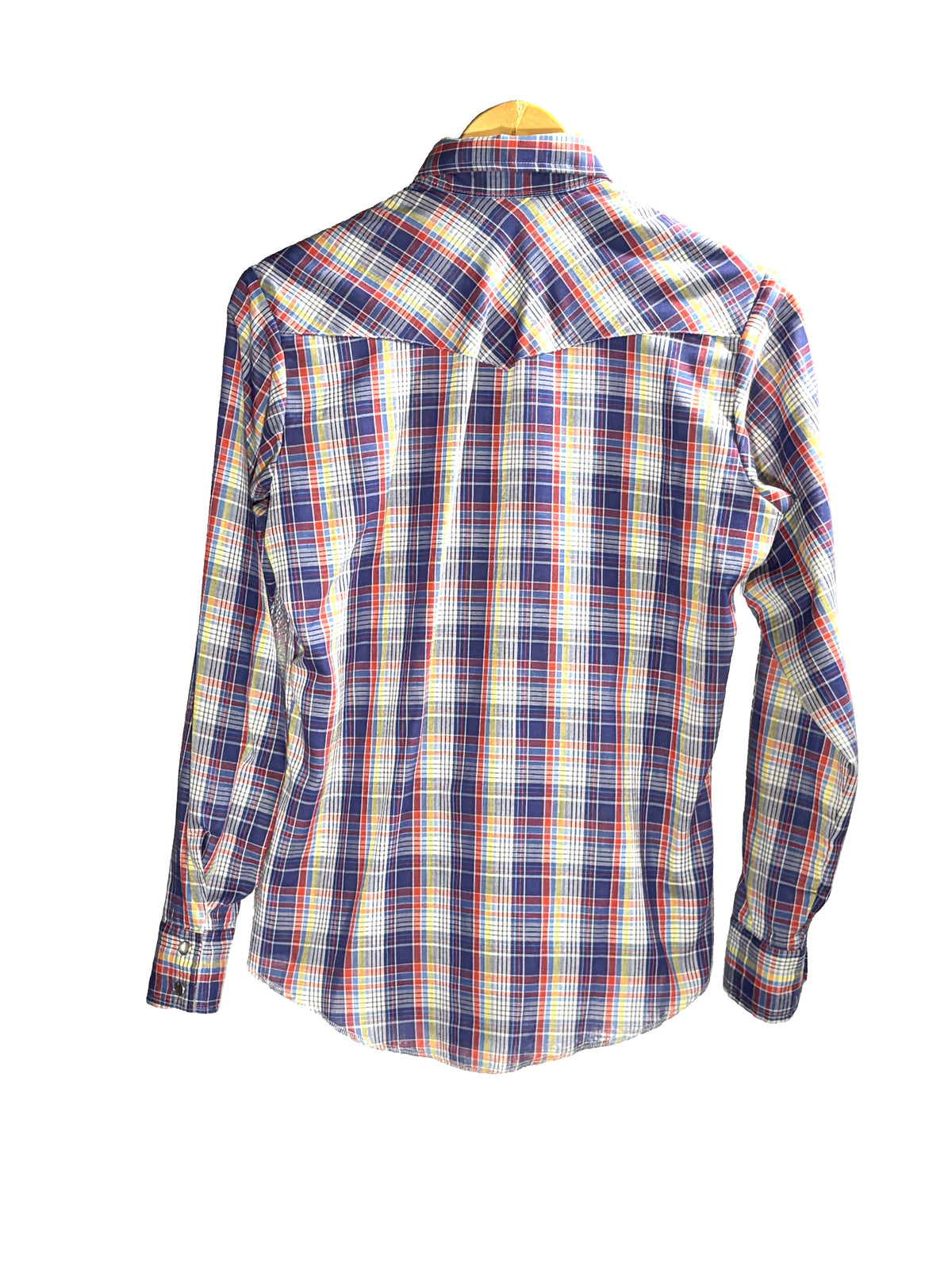 1970s Blue Plaid Wrangler Western Snap Shirt