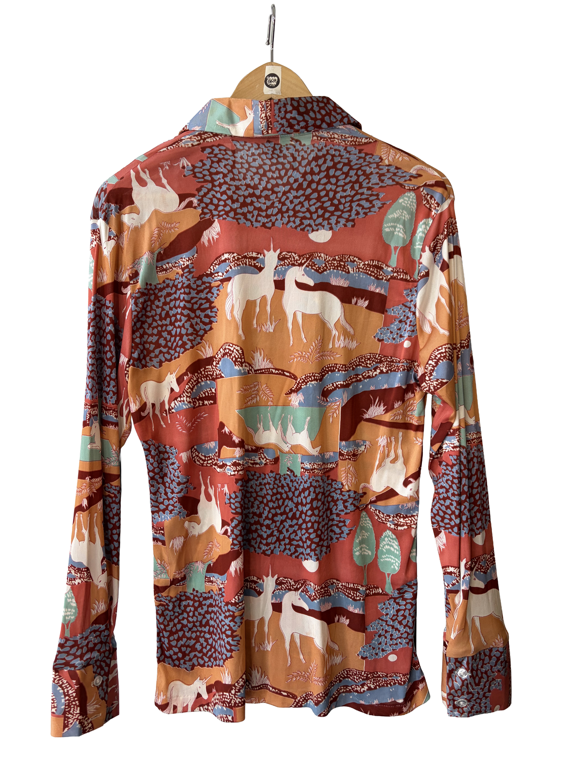 1970s Copper Tones Unicorn Print Nylon Leisure Men’s Shirt
