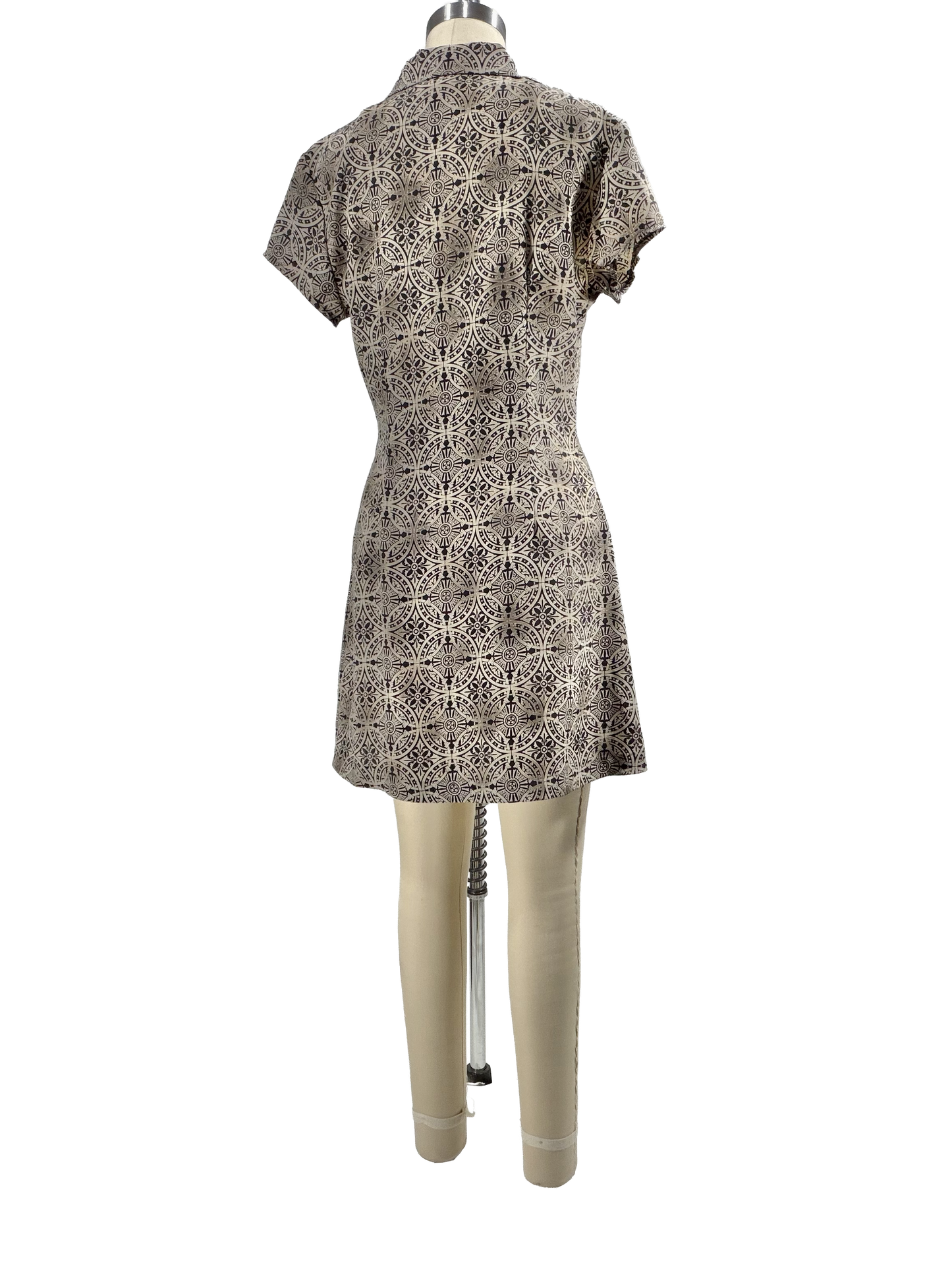 1990s Black Tan Daisy Print Mini Dress