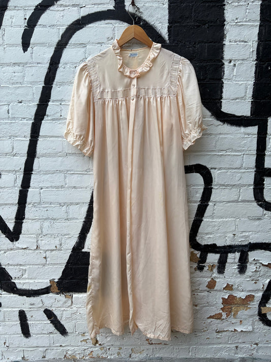 1960s Pale Pink Sateen Full Length Bed Jacket