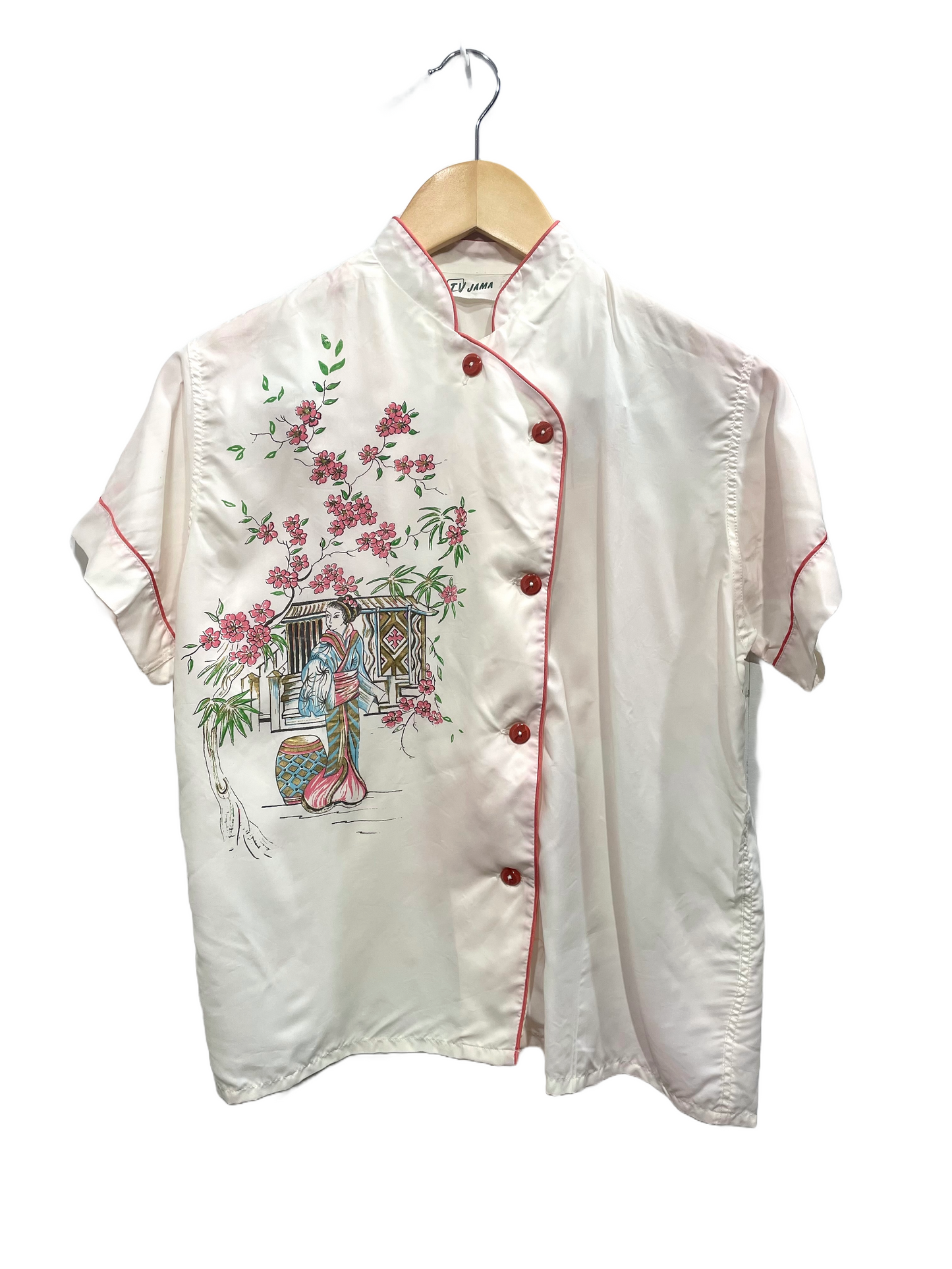 1950s White Coral Souvenir Print Rayon Pajama Set