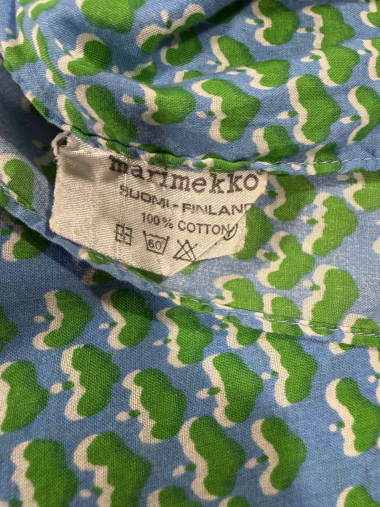 1960s Blue Green Authentic Marimekko Cotton Broadcloth Scarf