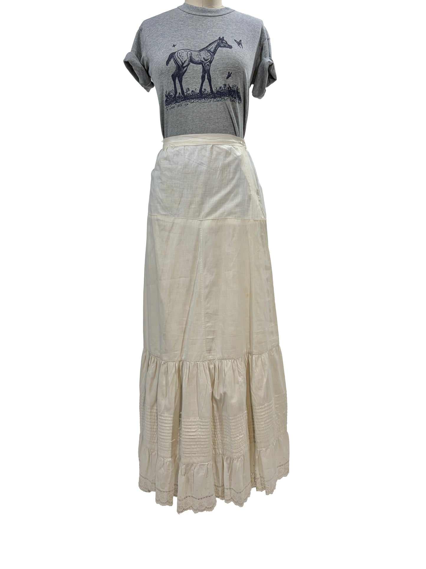 1910s Edwardian Era White Cotton Eyelet Accent Petticoat