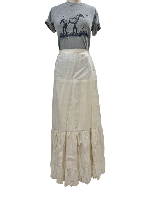 1910s Edwardian Era White Cotton Eyelet Accent Petticoat