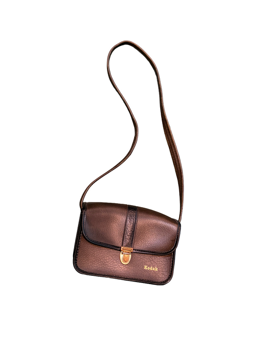 1970s 'Kodak' Brown Black Pebbled Faux Leather Camera Bag
