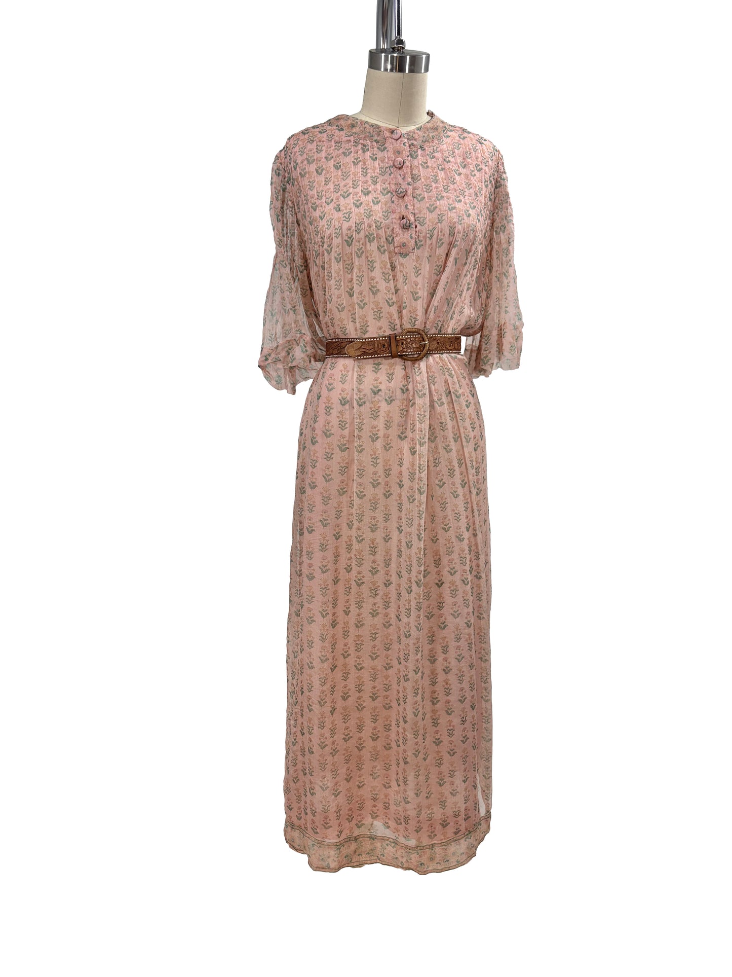 1970s Pink Indian Diaphanous Silk Maxi Dress