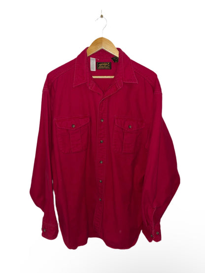 1980s Eddie Bauer Red Cotton Flannel Button Down