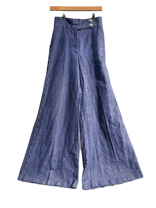 1970s Deep Wash Sailcloth Studded Wide-Leg Jeans