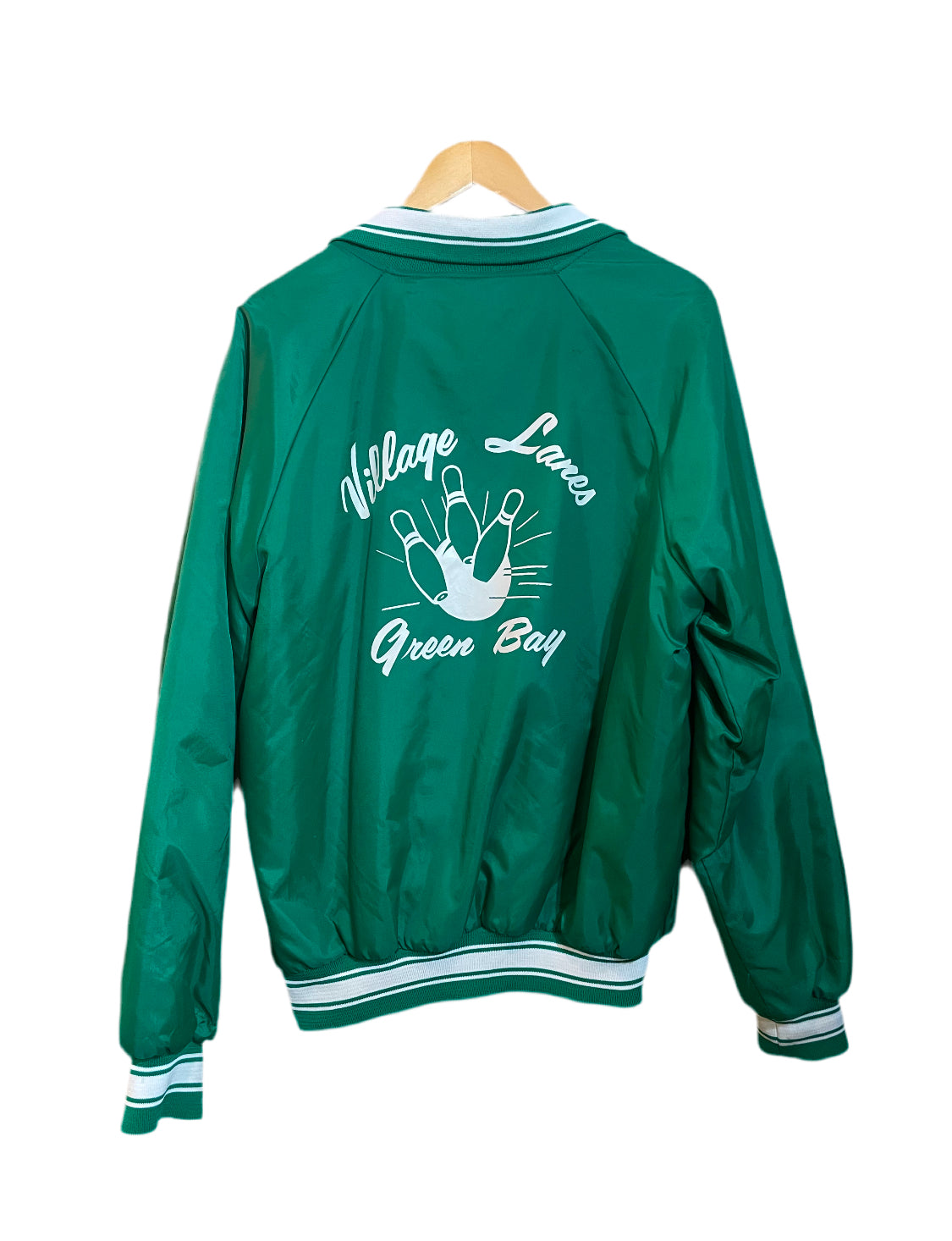 1980s Grass Green Bowling Team Jacket with Quilted Interior