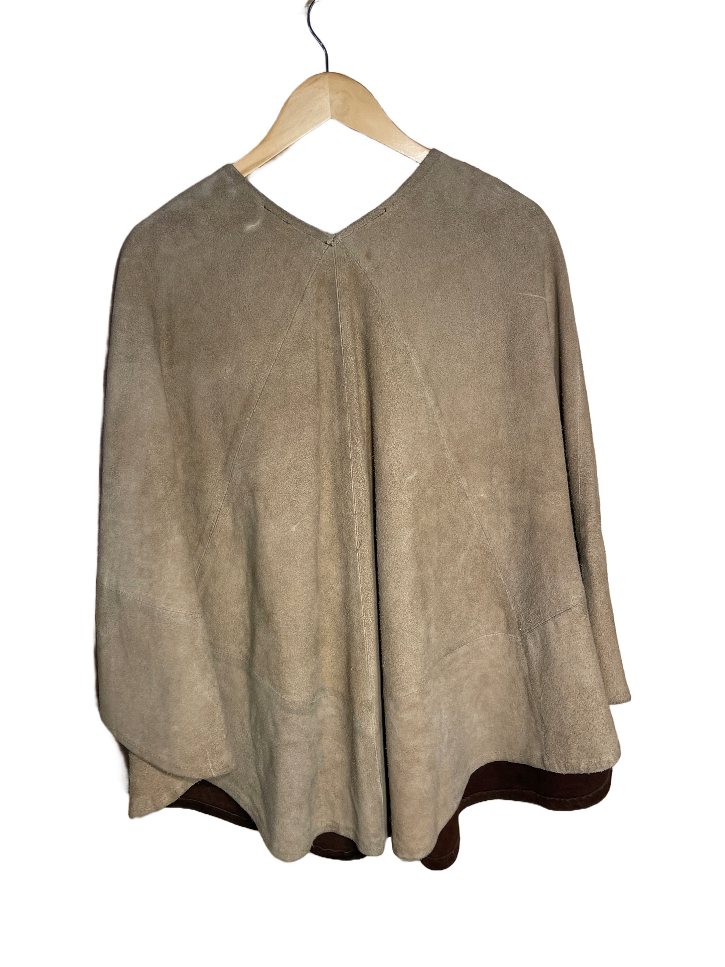 1970s Tan Earthtones Suede Colorblock Circle Poncho