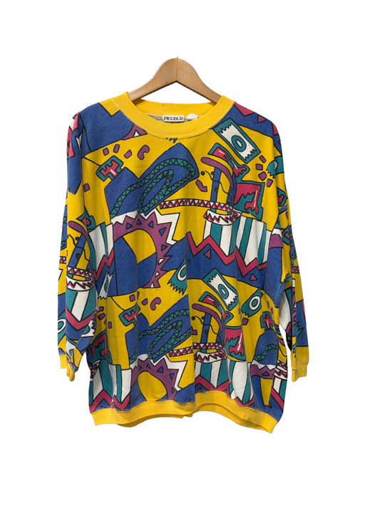 1980s Yellow Ab Ex Art AOP Drop Shoulder Sweatshirt