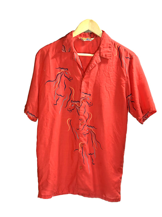 1980s Red Horse Novelty Art Print Cotton Short Sleeve Shirt