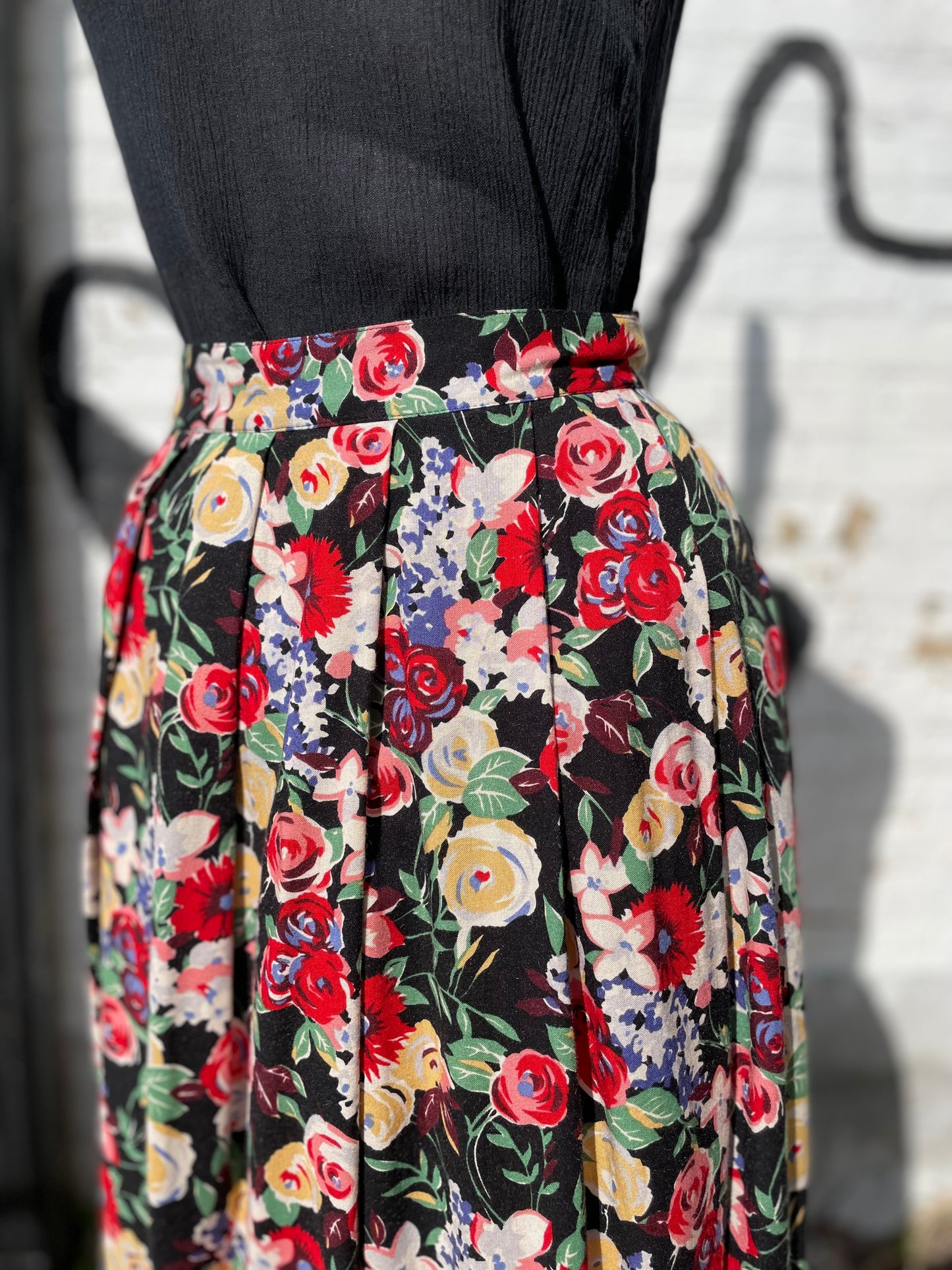 1990s Multicolor Floral Rayon Midi Skirt