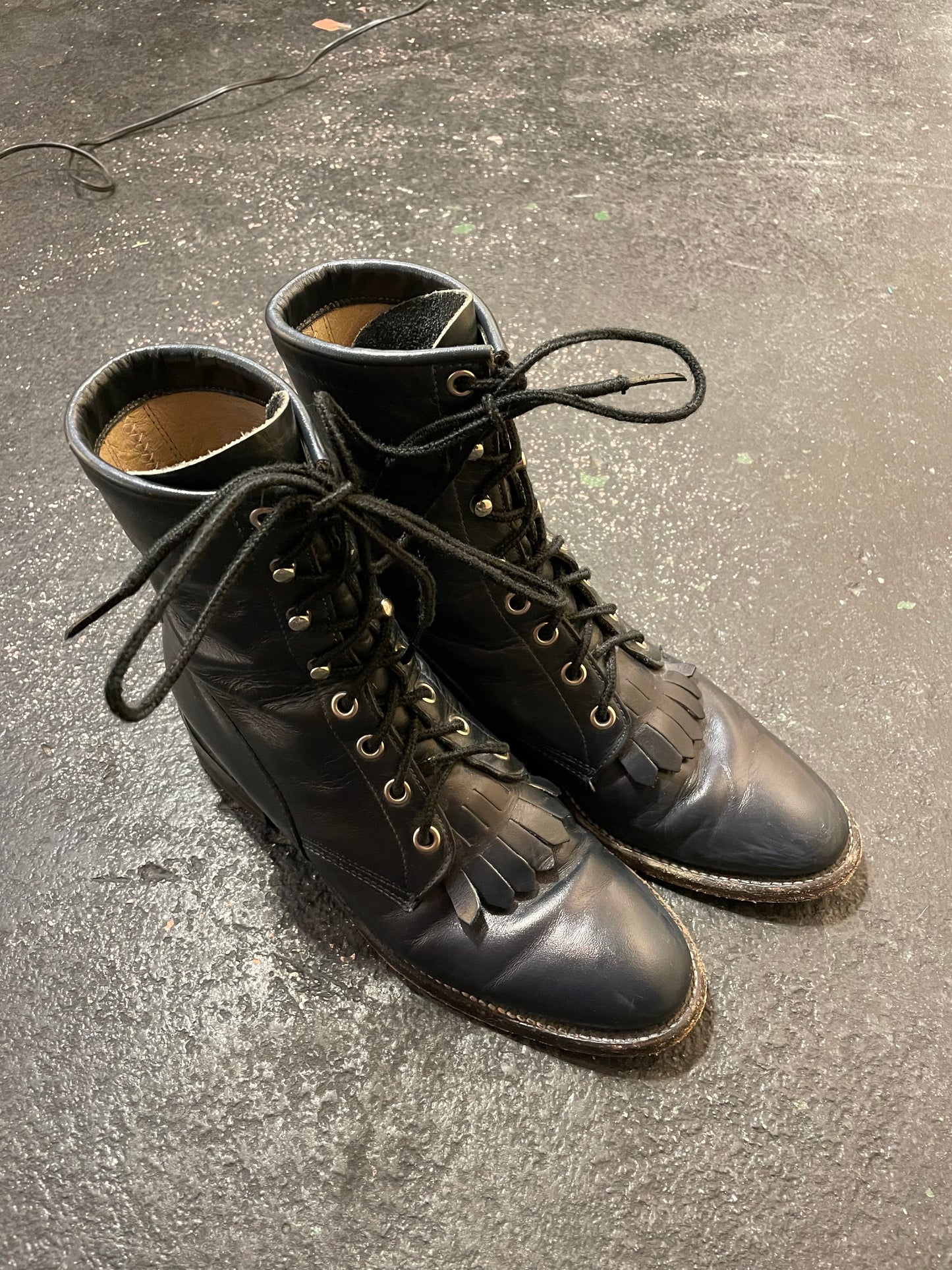 1990s Deep Navy Justin Kiltie Roper Boots US 6B